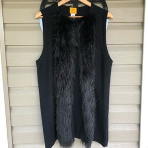 Fuax Fur Trim Knit Long Vest
